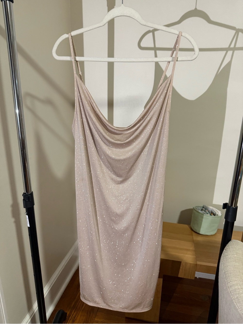 Amanda Uprichard Champagne Glitter Cowl Neck Dress